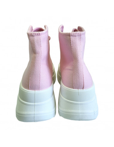 Ghete roz cu talpa groasa, ghete cu talpa inalta pentru femei, ghete roz din textil pentru femei
