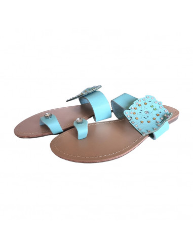 saboti femei, saboti dama, saboti verzi din piele ecologica, saboti cu ornament pentru femei