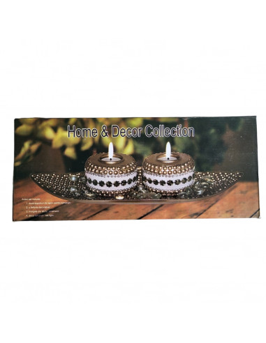 Set ambiental 2 suporturi de candela, farfurie decorativa si margele decorative
