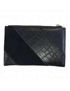 Portmoneu dama, din piele eco, negru, cu model croco, 15 cm 2
