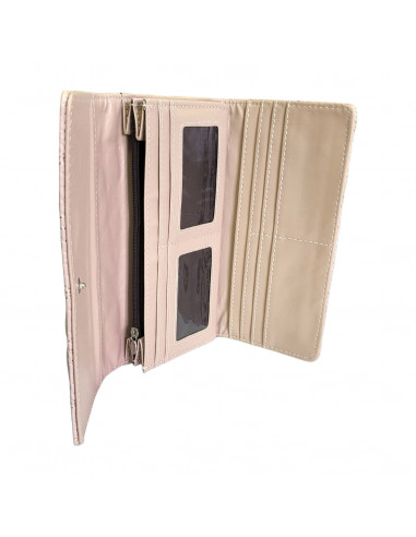 Portofel dama din piele ecologica, model matlasat, culoare roz, 19 cm