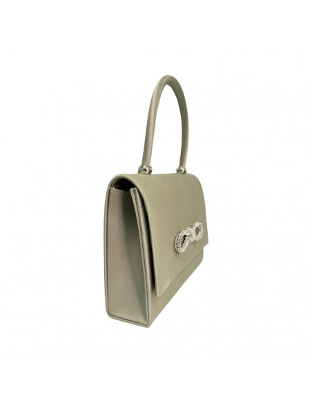 Poseta de seara din textil, cu ornament, pentru dama, taupe
