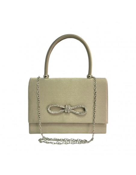 Poseta de seara din textil, cu ornament, pentru dama, taupe