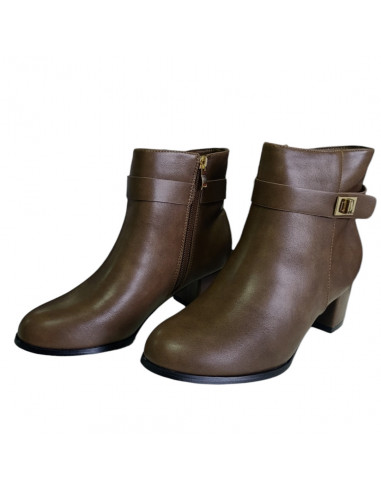 Botine cu toc si bareta decorativa, pentru dama, culoare maro