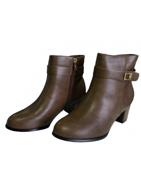 Botine cu toc si bareta decorativa, pentru dama, culoare maro