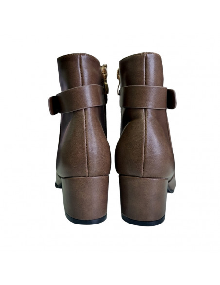 Botine cu toc si bareta decorativa, pentru dama, culoare maro