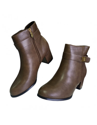 Botine cu toc si bareta decorativa, pentru dama, culoare maro