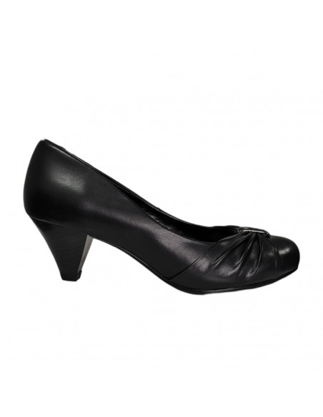 Pantofi cu toc mic, piele naturala, culoare neagra, cu ornament metalic