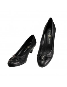 Pantofi cu toc mic, piele naturala, culoare neagra, cu ornament metalic 2