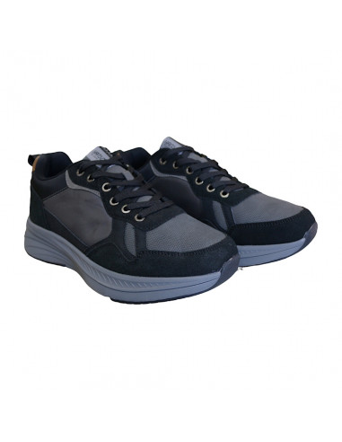 Pantofi sport pentru bărbaţi, piele ecologică şi textil, negru cu gri
