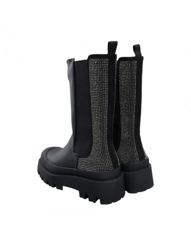 Cizme glamour cu talpă înaltă şi ştrasuri, pentru damă, din piele eco, negre