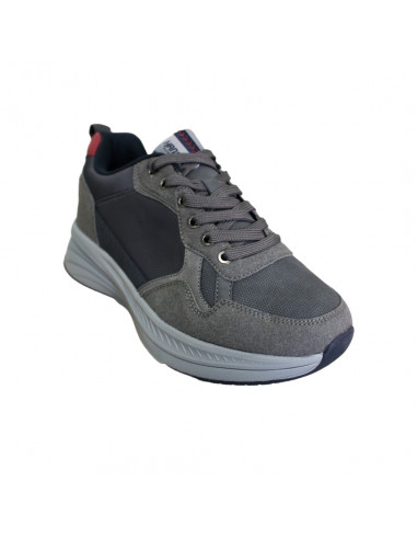 Pantofi sport pentru bărbaţi, gri închis cu roşu, piele ecologică şi textil