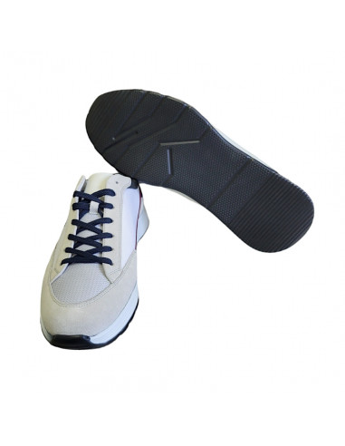 Pantofi sport bărbaţi, piele naturală şi textil, alb/bleumarin/gri/roşu/negru