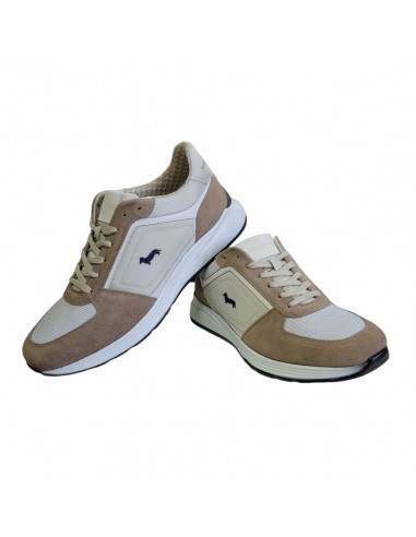 Pantofi sport bărbaţi, piele naturală şi textil, alb/gri/maro