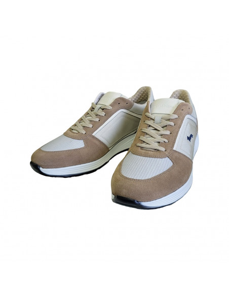 Pantofi sport bărbaţi, piele naturală şi textil, alb/gri/maro