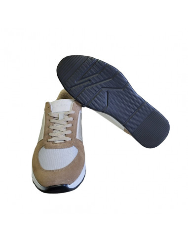 Pantofi sport bărbaţi, piele naturală şi textil, alb/gri/maro