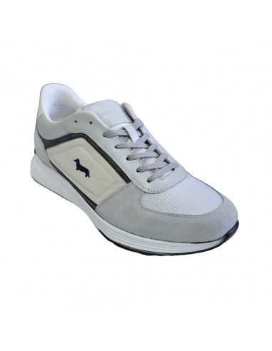 Pantofi sport bărbaţi, piele naturală şi textil, alb/gri/negru