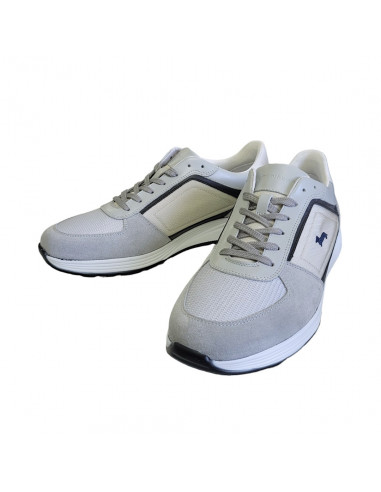 Pantofi sport bărbaţi, piele naturală şi textil, alb/gri/negru