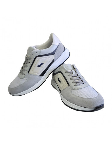 Pantofi sport bărbaţi, piele naturală şi textil, alb/gri/negru
