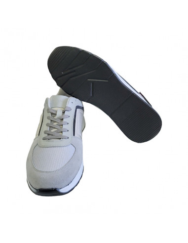 Pantofi sport bărbaţi, piele naturală şi textil, alb/gri/negru
