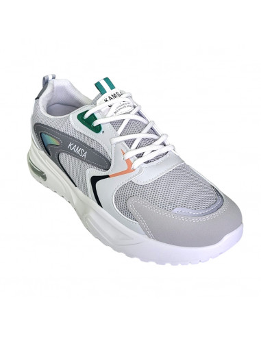 Pantofi sport pentru barbati, piele ecologica si textil, gri