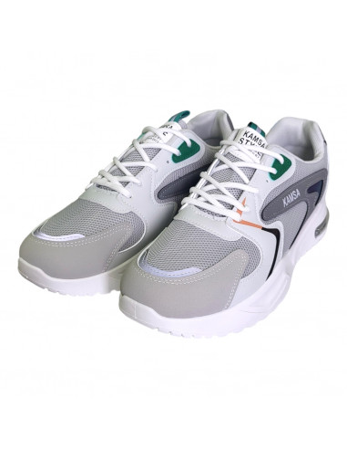Pantofi sport pentru barbati, piele ecologica si textil, gri