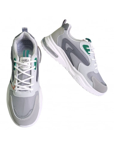 Pantofi sport pentru barbati, piele ecologica si textil, gri