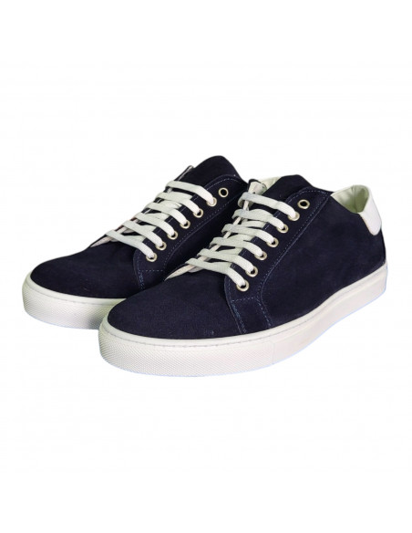 Sneakers din velur, cu siret, bleumarin inchis, pentru barbati