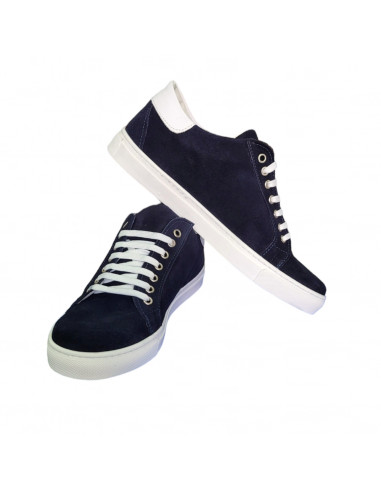 Sneakers din velur, cu siret, bleumarin inchis, pentru barbati