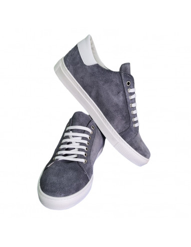 Sneakers din velur, cu siret, gri, pentru barbati