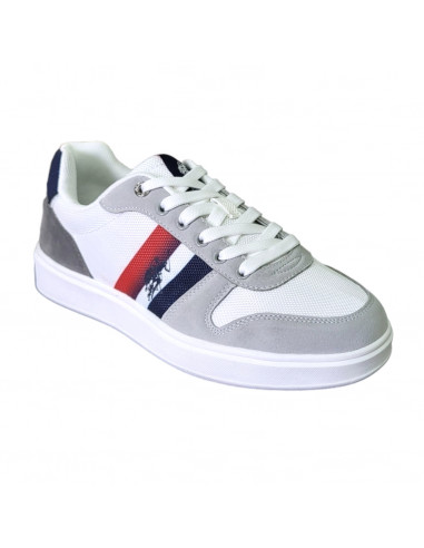 Pantofi sport pentru barbati, piele ecologica si textil, alb cu gri