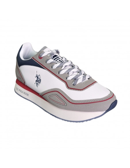 Pantofi sport pentru barbati, piele ecologica, alb cu gri