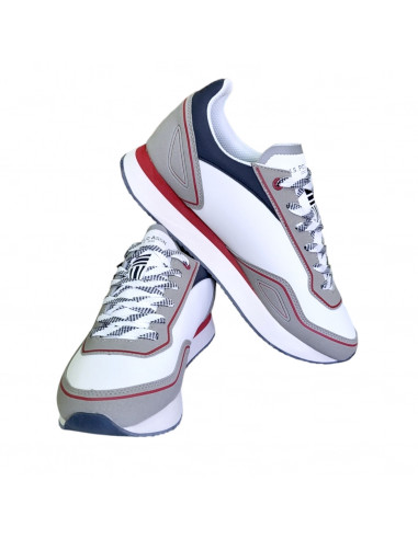 Pantofi sport pentru barbati, piele ecologica, alb cu gri