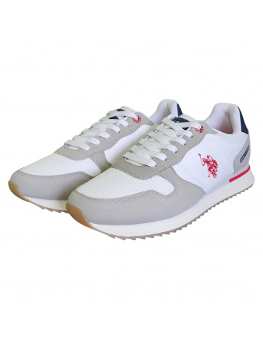 Pantofi sport pentru barbati, piele ecologica si textil, alb cu gri deschis