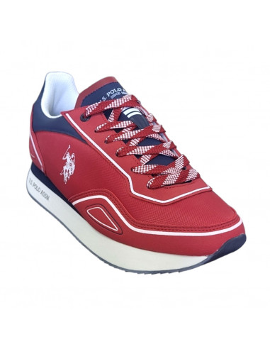 Pantofi sport pentru barbati, piele ecologica si textil, rosii