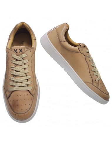 Sneakers din piele naturala, cu siret, maro deschis, pentru barbati