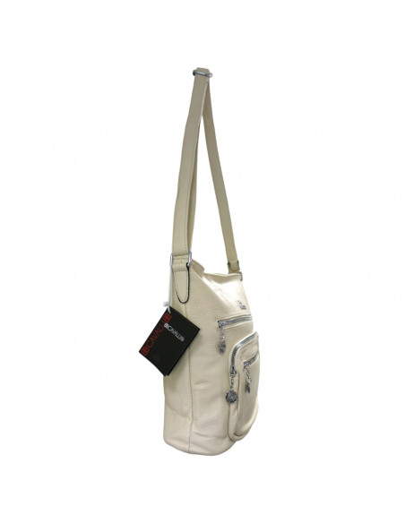 Geantă damă BB.Cavalli.BB cu buzunare, piele ecologică texturată, crem
