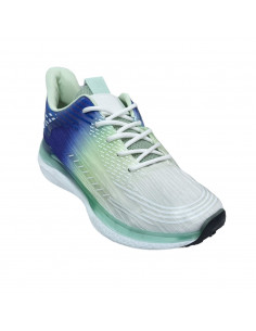Pantofi sport pentru barbati, textil, alb cu albastru si galben, cu dungi 2