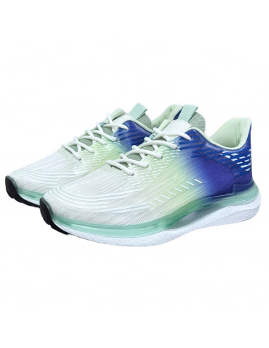 Pantofi sport pentru barbati, textil, alb cu albastru si galben, cu dungi