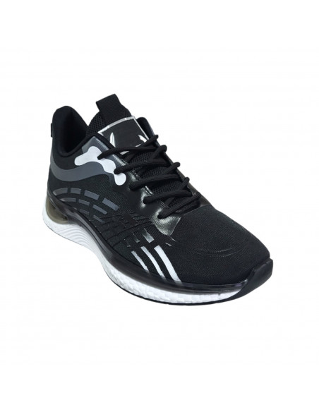 Pantofi sport din textil negru, cu dungi, pentru barbati