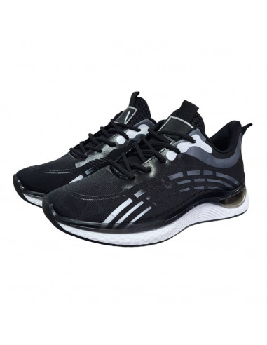 Pantofi sport din textil negru, cu dungi, pentru barbati