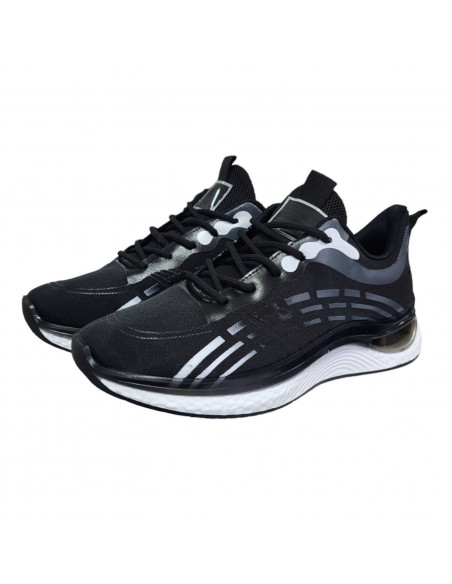 Pantofi sport din textil negru, cu dungi, pentru barbati