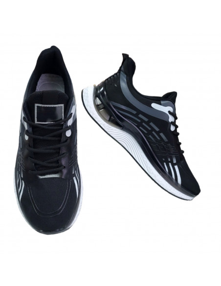 Pantofi sport din textil negru, cu dungi, pentru barbati