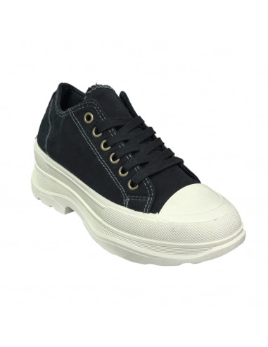 Pantofi casual din textil negru si talpa inalta, pentru femei