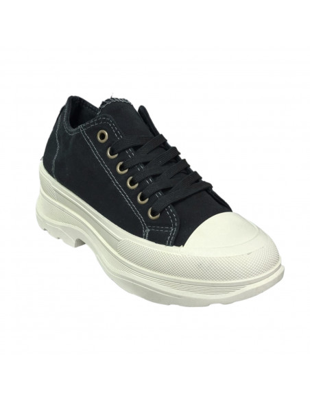 Pantofi casual din textil negru si talpa inalta, pentru femei