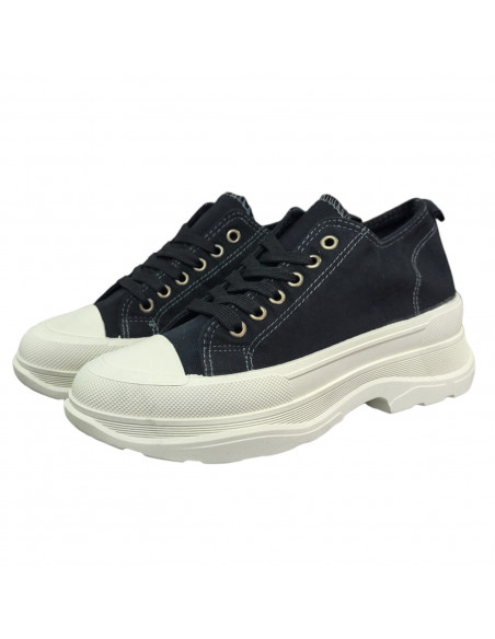 Pantofi casual din textil negru si talpa inalta, pentru femei