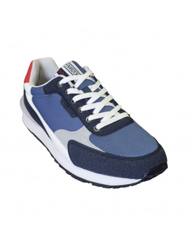 Pantofi sport Hanson pentru barbati, piele ecologica si textil, albastru cu alb