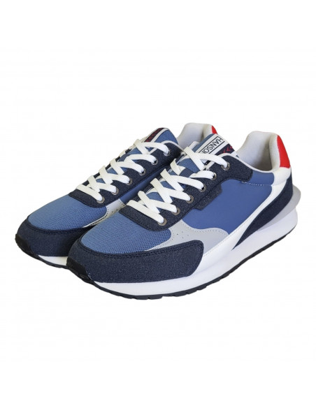 Pantofi sport Hanson pentru barbati, piele ecologica si textil, albastru cu alb