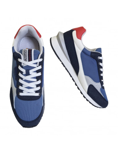 Pantofi sport Hanson pentru barbati, piele ecologica si textil, albastru cu alb