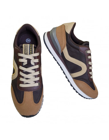Pantofi sport Hanson pentru barbati, piele ecologica si textil, maro